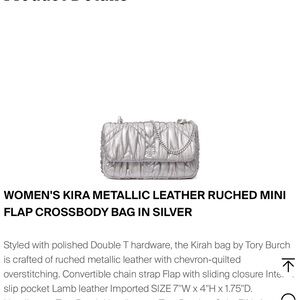Tory Burch Silver Kira Metallic Leather Ruched Mini Flap Bag
